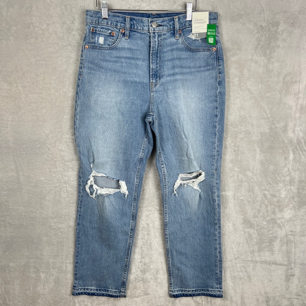 NEW GAP‎ Cheeky Straight Jeans Womens 12 /31 Regular Light Wash Distressed Denim